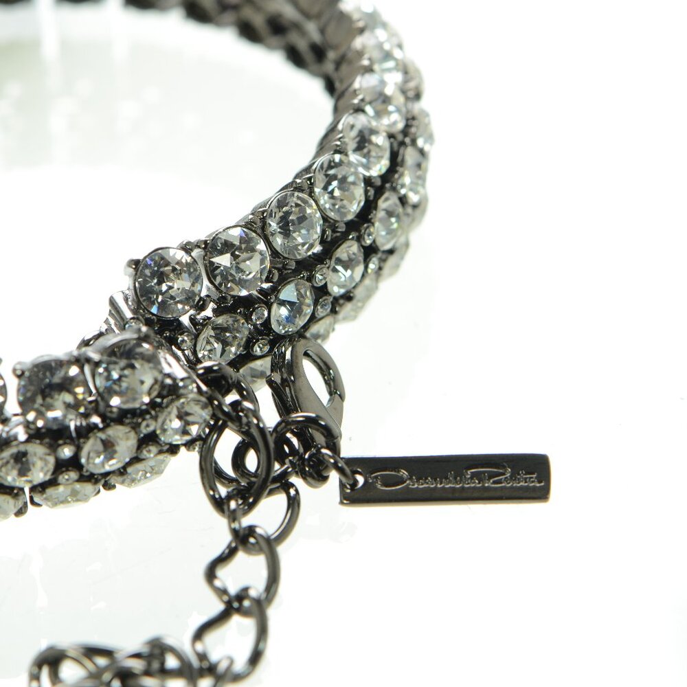 Oscar de la Renta Gunmetal Triple Strand Crystal Coil Choker Necklace - Picture 7 of 8